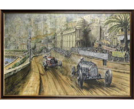 Michael Wright (1935- ) 1933 Monaco Grand Prixsigned, watercolour and gouache, depicting Archille Varzi in his Bugatti T51 up