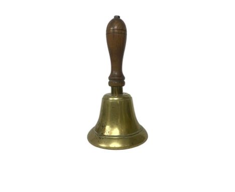 An RAF 'Scramble hand-bell', British, World War II era, circa 1942,the brass bell with stained wooden handle, marked to the s