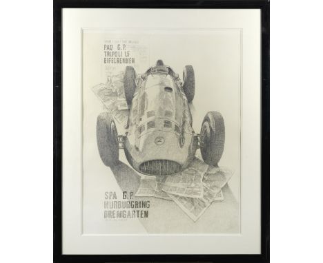 Patrick Brunet (French 1956-), 'Mercedes-Benz W154-M163',signed lower right, pencil on artists' paper, a view of the successf