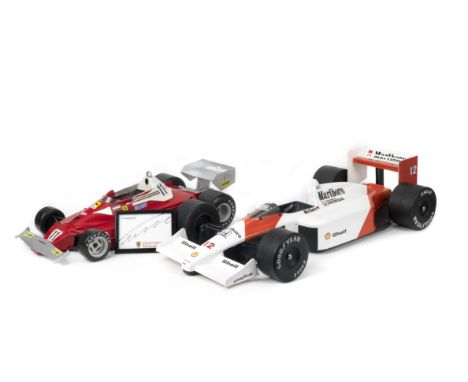 Two Formula 1 promotional models,comprising 1:6 scale Ferrari 312T2 for Toschi by Polistil, moulded plastic, red, black and s