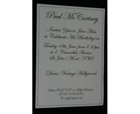 PAUL MCCARTNEY - an invitation to Paul's "Vintage Hollywood" party held at Cavendish Avenue on Tuesday 19th June.  This was t