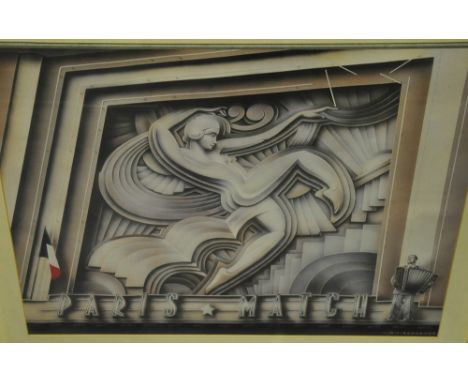 After Grandison, Paris match, a framed coloured print, 46 x 62cm