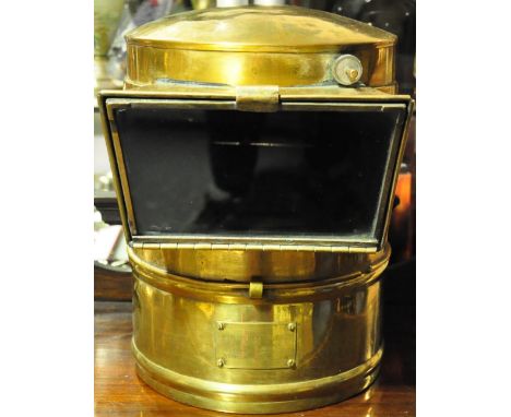 An early 20th Century Lillie and Reynolds Ltd ship's brass compass binnacle, h:30