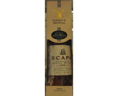 A bottle of Gordon and MacPhail Scapa 1986 scotch single malt whisky
