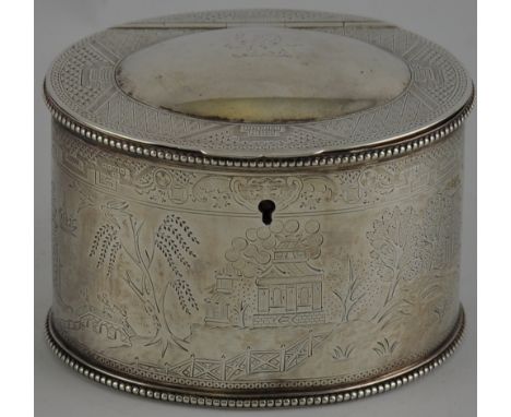 A Victorian silver tea caddy, Frederick Elkington hallmarked 1872