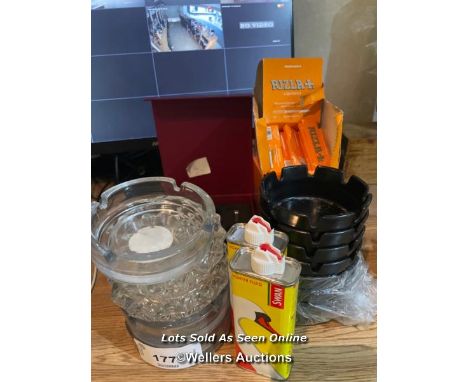 ASSORTED SMOKING PARAFINALIA INCL. PAPERS, ASH TRAYS AND LIGHTER FLUID / COLLECTION LOCATION: OLD WOKING DISTRICT RECREATION 