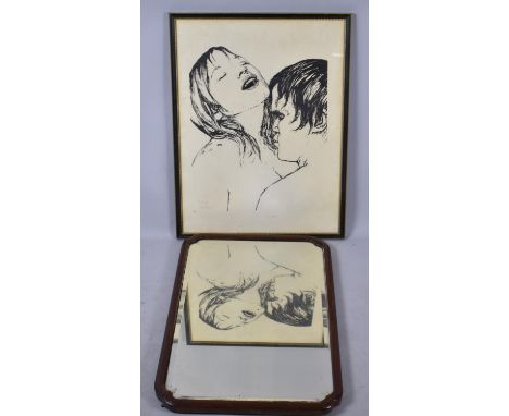 A Framed Erotic Print and a Mahogany Framed Dressing Table Mirror 