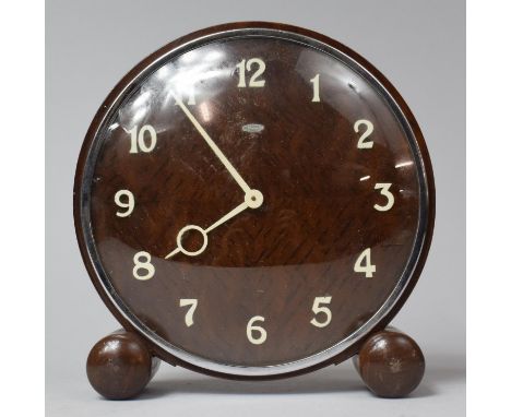 A Circular Meramec Oak Art Deco Mantle Clock, Movement Appears Overwound, 19cm Diameter 