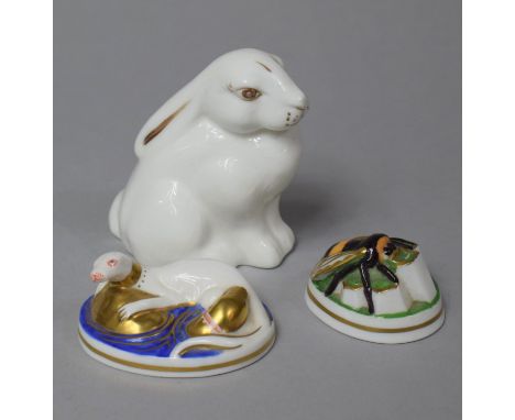 A Coalport Seated Long Eared Rabbit, Royal Worcester Country Series Bumble Bee and Otters 