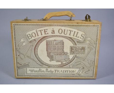 A Modern Boxed French Toy Tool Box Contents, 31.5cm wide 