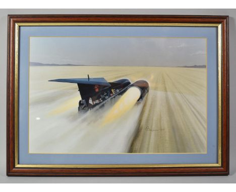 A Framed Benjamin Print, Rocket Powered Speed Record Car, 38x25cm 