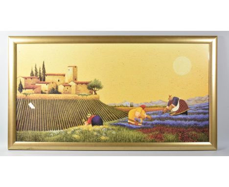 A Large Modern Framed French Print, Ladies Picking Lavender, 90x46cm 