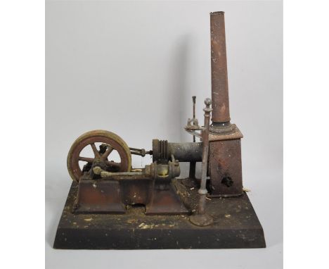 A Vintage Live Steam Model of a Horizontal Steam Engine on Plinth Base, 26cm Long. In need of attention. 