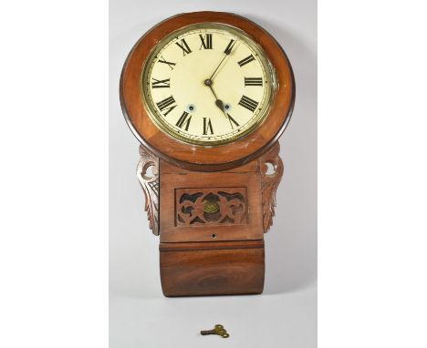 An Early 20th Century Walnut Framed Drop Dial Wall Clock with Cream Enamel Dial, 69cm High 