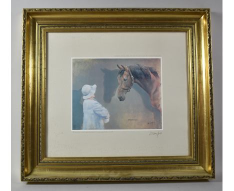 A Gilt Framed Racehorse Print, "Bustino", 25x20cm, Limited Edition and Signed by the Artist 