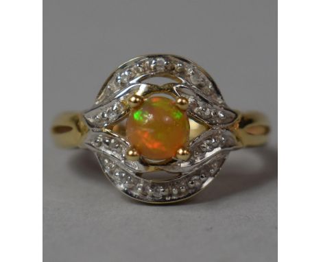 A 9ct Gold Mexican Fire Opal Moissanite Chip Ladies Dress Ring, Size N, 3.9g 