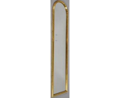 A Modern Gilt Framed Arched Topped Wall Hanging Dressing Mirror, 125cm High and 29cm Wide 