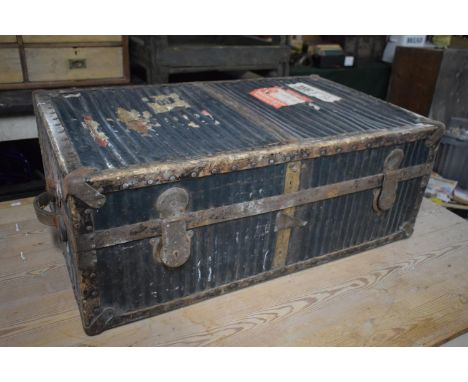 A Fitted Innovations Metal Travelling Trunk with Union Castle Paper Labels, 87cm wide 