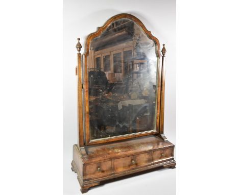 A George III Style Walnut Duchess Type Dressing Table Mirror, with Three Drawers to Plinth Base on Ogee Bracket Feet, 58cm wi