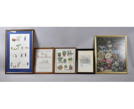 A Collection of Four Embroideries, Tapestry and a Print 