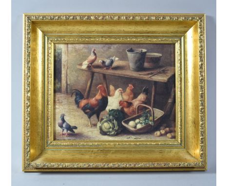 A Small Gilt Framed Print Depicting Poultry in Farmyard, 23x19cm 
