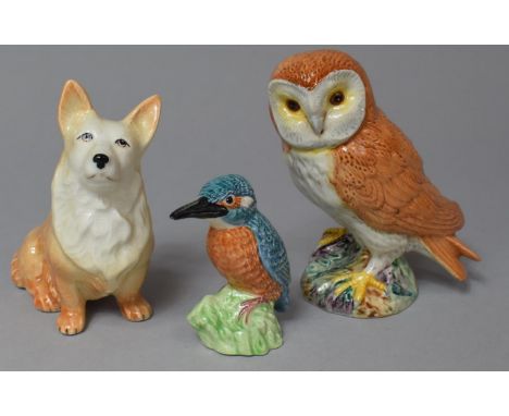 A Sylvac Corgi, Beswick Kingfisher and Barn Owl 