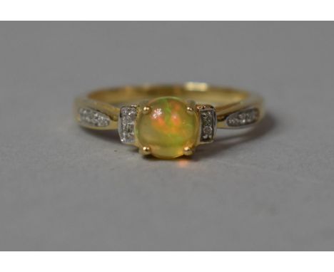 A 9ct Gold and Mexican Fire Opal Ring with Diamond Chips, Size N 
