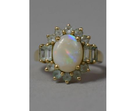 A 9ct Gold Ring Set with Opal and CZ Stones, Size L 