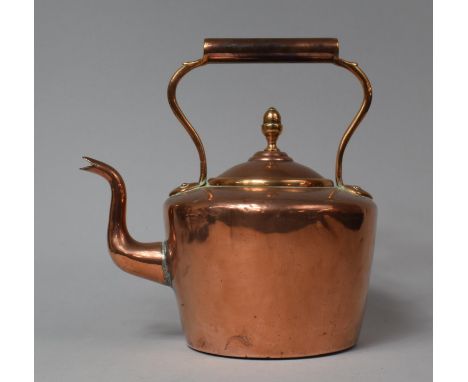 A Large Copper Kettle with Acorn Finial, 29cm high 