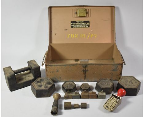 A GPO Metal Box Containing Scale Weights Etc