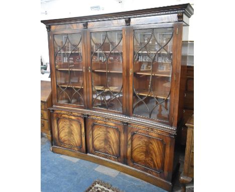 A Mahogany Inverted Bow Fronted Display Cabinet with Three Astragal Drawers to Top Shelf Section and Panelled Cupboard Doors 