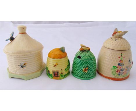 Four ceramic honey pots and covers to include Crown Devon, tallest 13cm (h)