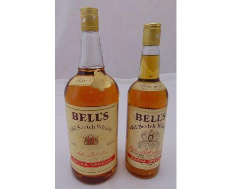 Two bottles of Bells Extra Special Scotch whisky 1.5 litre and 1970s 26 2/3 ozs 70 proof