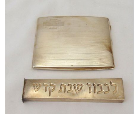 An engine turned hallmarked silver cigarette case, approx total weight 160g and a handle of a knife stamped sterling, approx 