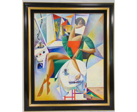 Georgy Kurasov framed giclee serigraph titled Coffee Time limited edition 24/50 with hand wrought gilt decoration, 101.5 x 71