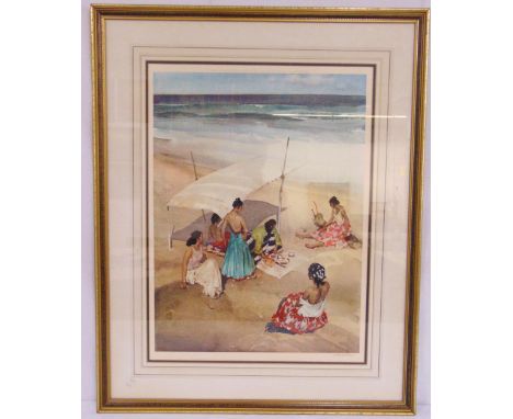 Russell Flint framed and glazed polychromatic lithograph of ladies on a beach signed bottom right, 67 x 50.5cm