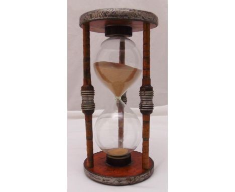 A 19th century industrial bobbin converted to an hourglass sand timer, 34cm (h)