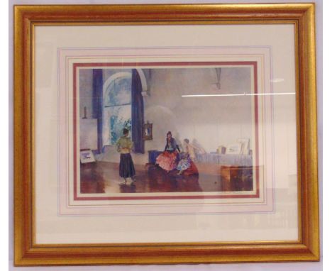 Russell Flint framed and glazed polychromatic lithograph of an interior scene, signed bottom right, 25.5 x 34cm
