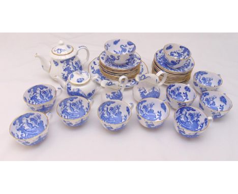 Royal Worcester blue and white Chinoiserie teaset to include cups, saucers, plates, teapots, jugs, sugar bowls and a cake pla