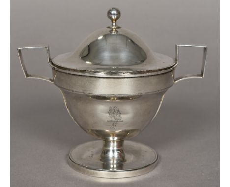A George III silver twin handled vase and cover, hallmarked London 1796, maker's mark of Peter and Anne BatemanThe domed lid 
