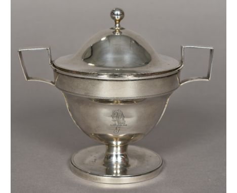 A George III silver twin handled vase and cover, hallmarked London 1796, maker's mark of Peter and Anne BatemanThe domed lid 