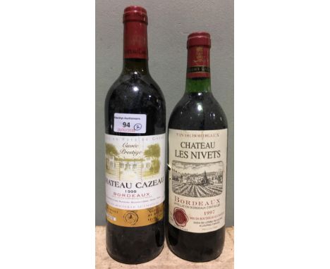 Chateau les Nivets Bordeaux, 1997Single bottle; together with Chateau Cazeau Cuvee Prestige Bordeaux, 1999, singled bottle.  