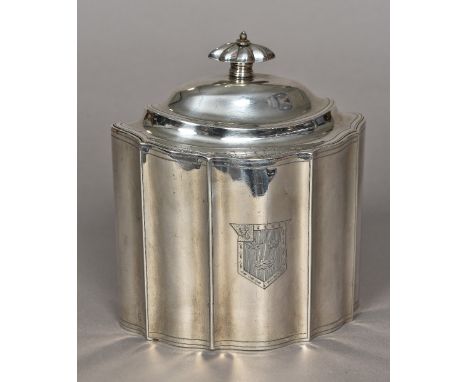 A George III silver tea caddy, hallmarked London 1796, maker's mark of Peter and Anne BatemanOf hinged serpentine lozenge for