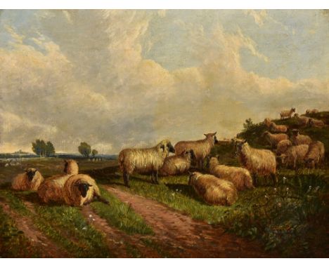 Attributed to CHARLES JONES (1836-1892) BritishSheep in LandscapeOil on canvasSigned and inscribed to verso50 x 38 cm, framed