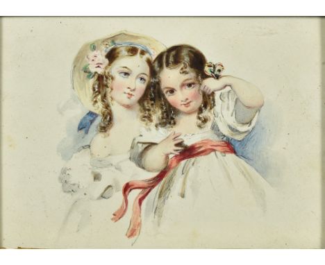 ENGLISH SCHOOL (19th century)Portrait of SistersWatercolour16.5 x 12 cm, framed and glazed   CONDITION REPORTS:  Generally go