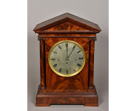 A 19th century mahogany cased bracket clockThe 9" silvered dial with Roman numerals and triple bell striking twin fusee movem
