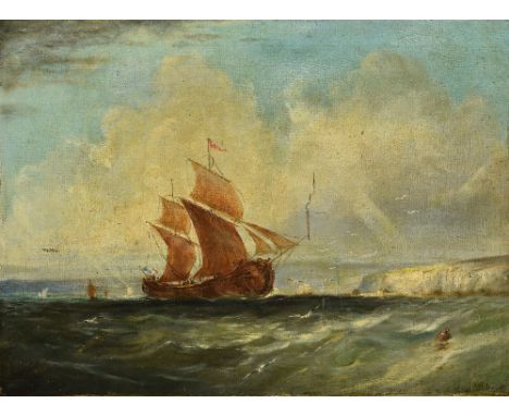 JONES (19th century) BritishFrench Sailing Vessel in Choppy Waters Off the South CoastOil on canvasSigned49.5 x 37 cm, framed