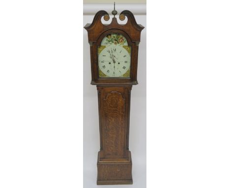 A 19TH CENTURY OAK LONGCASE CLOCK the painted dial inscribed Robert Warden, Aberdeen, with floral spandrels and a bird amongs