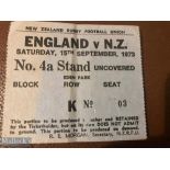 1973 New Zealand v England Rugby Ticket: England win Down Under. Folded, o/w G