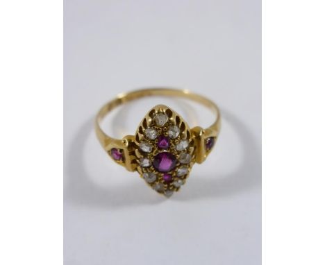 RUBY & DIAMOND MARQUISE RING 18CT